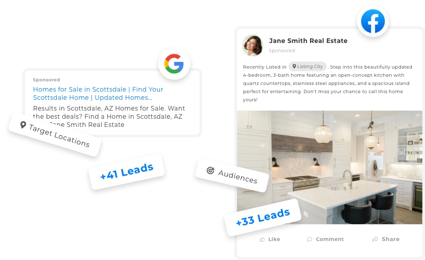 Built-in Facebook and Google ad campaigns in Wise Agent CRM to generate high-quality leads