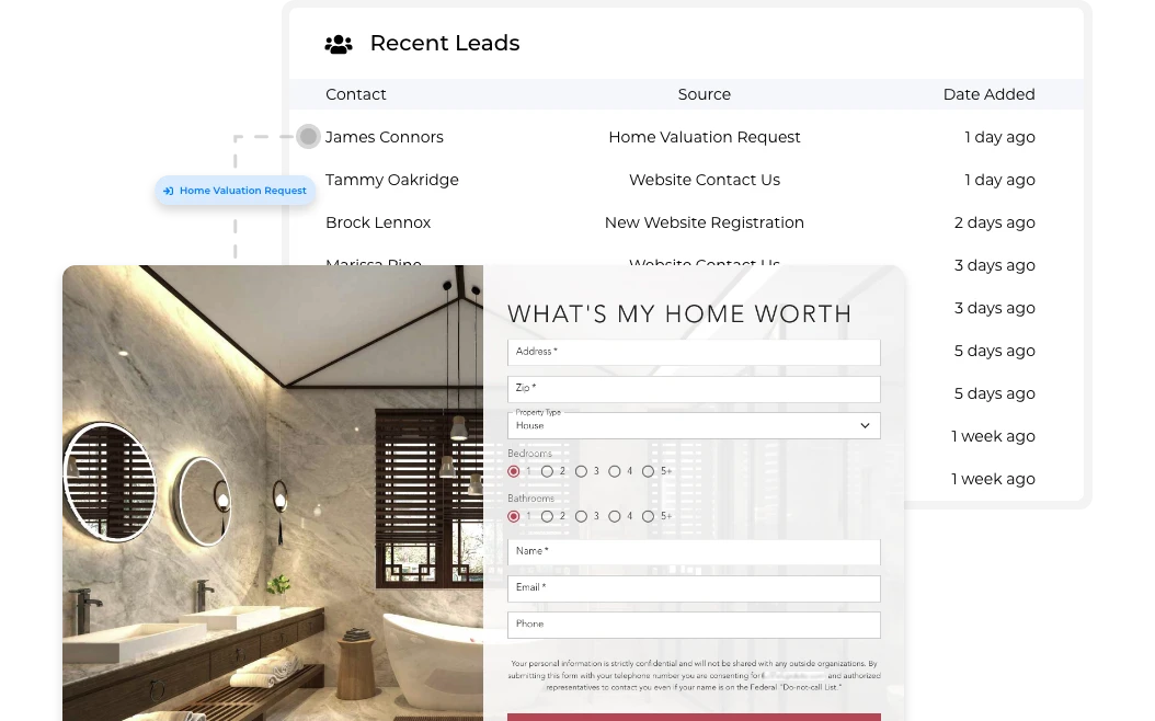 Real estate website lead details flowing directly into Wise Agent CRM